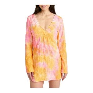 No Boundaries Scrunch Texture L/S Swim Coverup Dress, Women's Size M (8-10) Pink